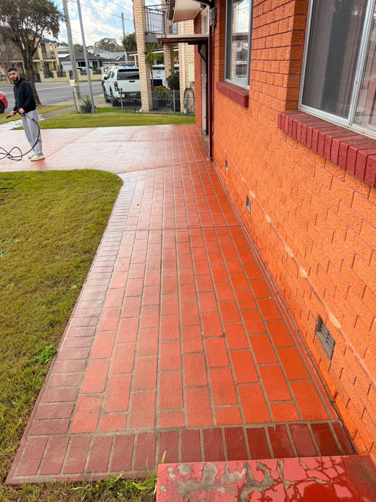 Same driveway pavers after pressure cleaning by GroundKeep, Northern Beaches
